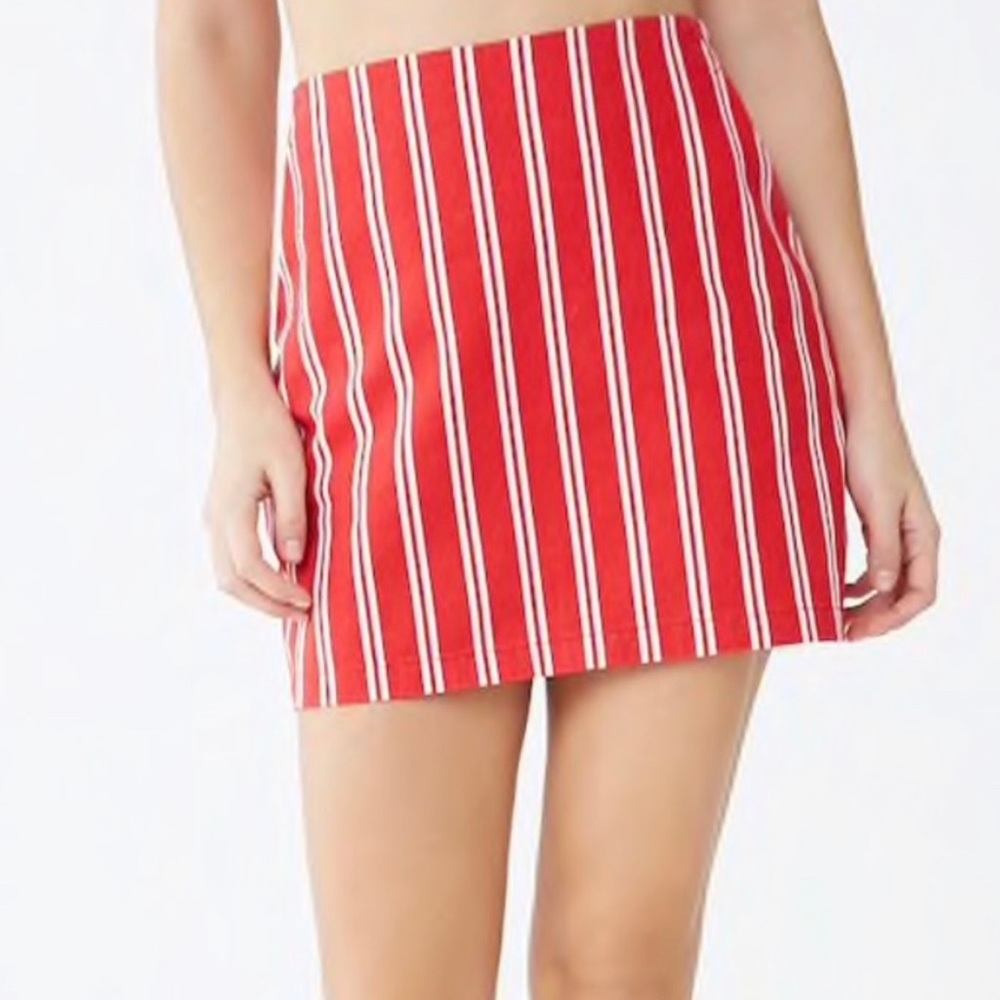 Red and white striped skirt